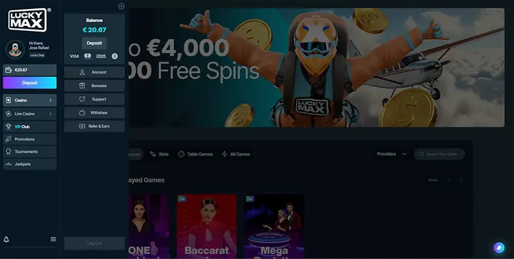 LuckyMax screenshot van promoties